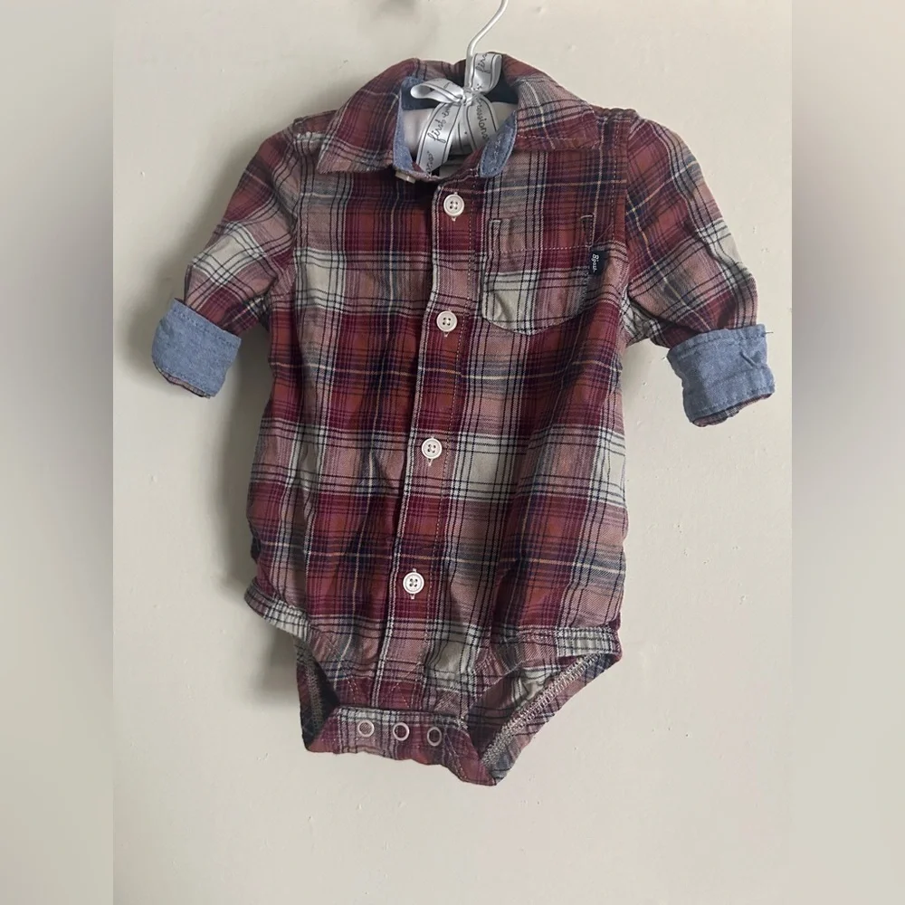 2pc OshKosh B'gosh Plaid One Piece Bodysuit Romper & Pants Outfit